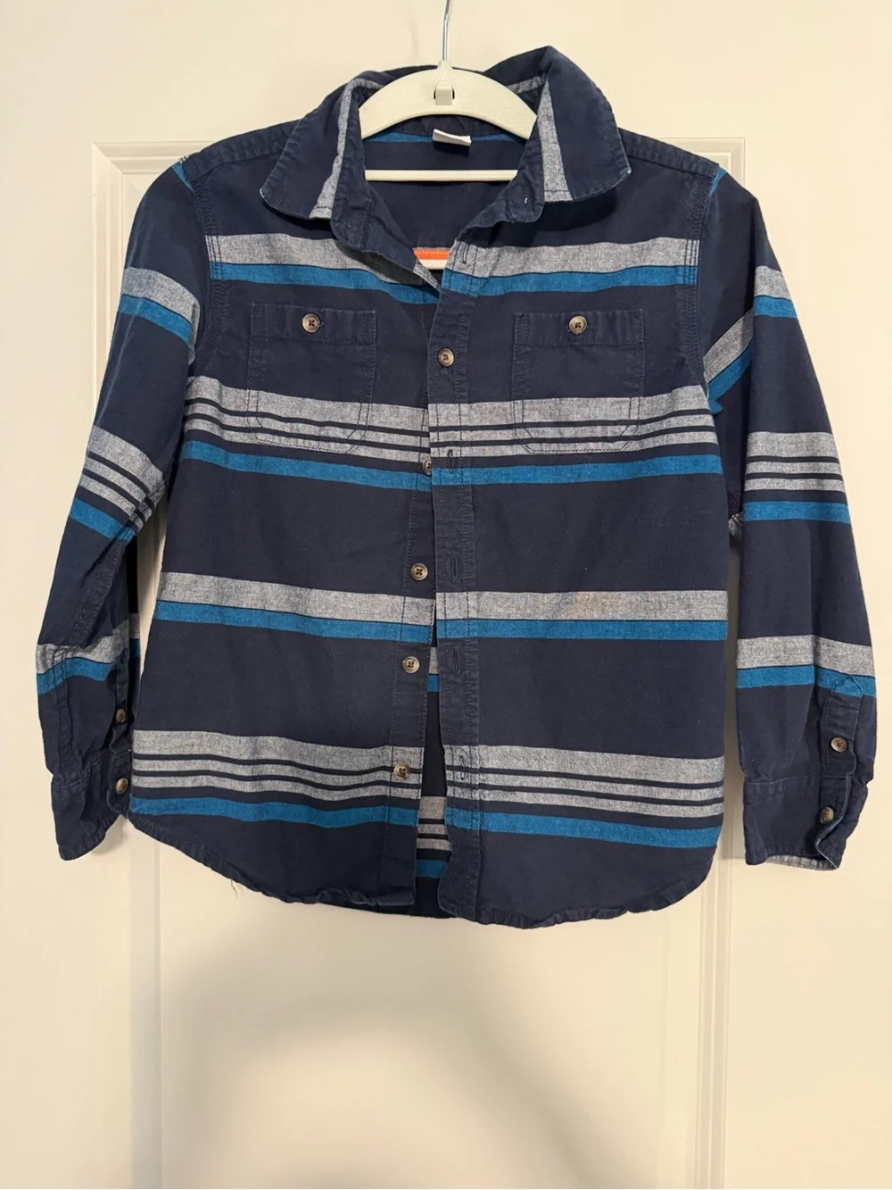 Gymboree Navy Shirt with Light Blue and Gray Stripes